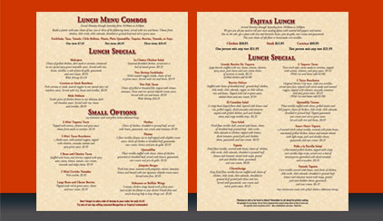 Cazador Lunch Menu